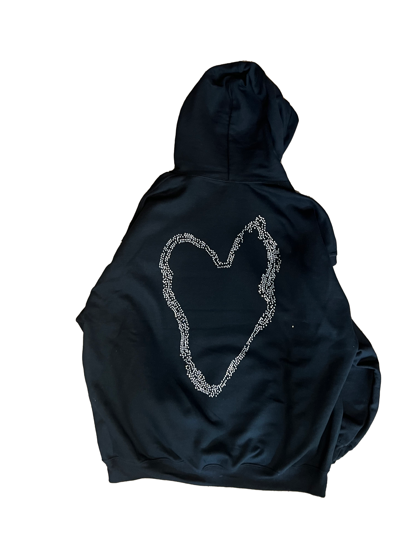 Black Heart White Rhinestone Hoodie